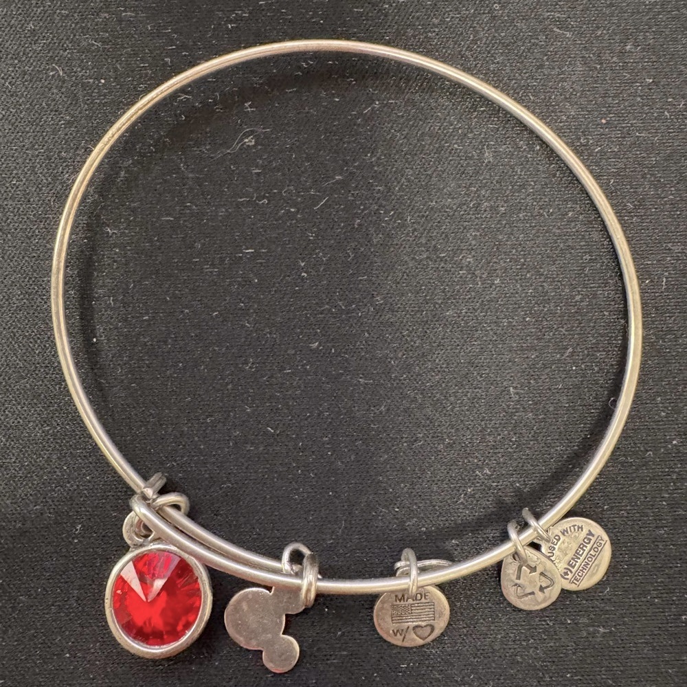 Alex and Ani Silver Bracelet with Mickey & Red Birthstone July Charm
